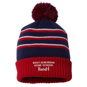 WSHSB Embroidered Stripe Pom Cuffed Beanie