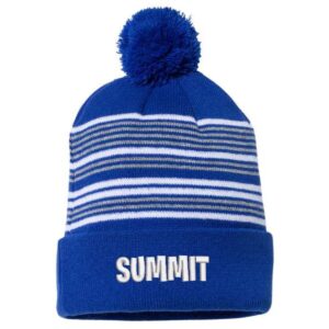 Summit School 01 Spiritwear Striped Knit Beanie with Pom-Pom