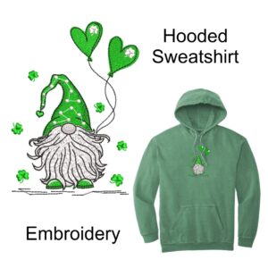 St. Patrick's Day "Gnome with Balloons" Garment-Dyed Hooded Sweatshirt with Embroidery