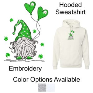 St. Patrick's Day "Gnome with Balloons" Hooded Sweatshirt with Embroidery