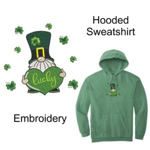 St. Patrick's Day "Lucky Gnome" Garment-Dyed Hooded Sweatshirt with Embroidery