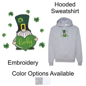 St. Patrick's Day "Lucky Gnome" Hooded Sweatshirt with Embroidery