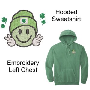 St. Patrick's Day "Smiley Face" Garment-Dyed Hooded Sweatshirt with Embroidery