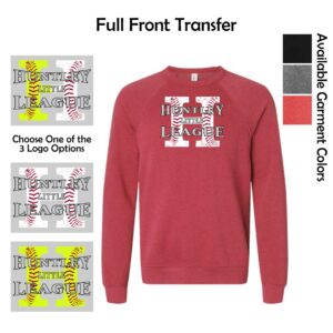 Huntley Little League Adult BELLA+CANVAS Raglan Crewneck Sweatshirt