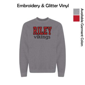 Riley Spiritwear Adult & Youth Crewneck with Embroidery & Glitter Vinyl