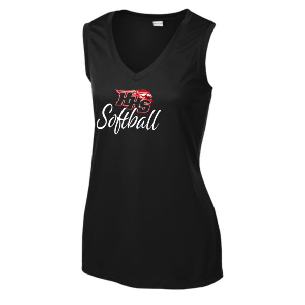 Huntley HS Softball Ladies Sleeveless V-Neck Tee - Image 2