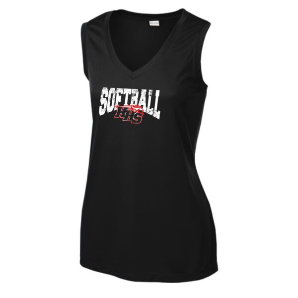 Huntley HS Softball Ladies Sleeveless V-Neck Tee - Image 3