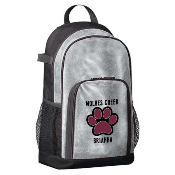 Prairie Ridge Jr. Wolves Cheerleading Glitter Backpack - Image 2