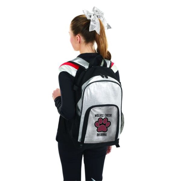 Prairie Ridge Jr. Wolves Cheerleading Glitter Backpack - Image 4