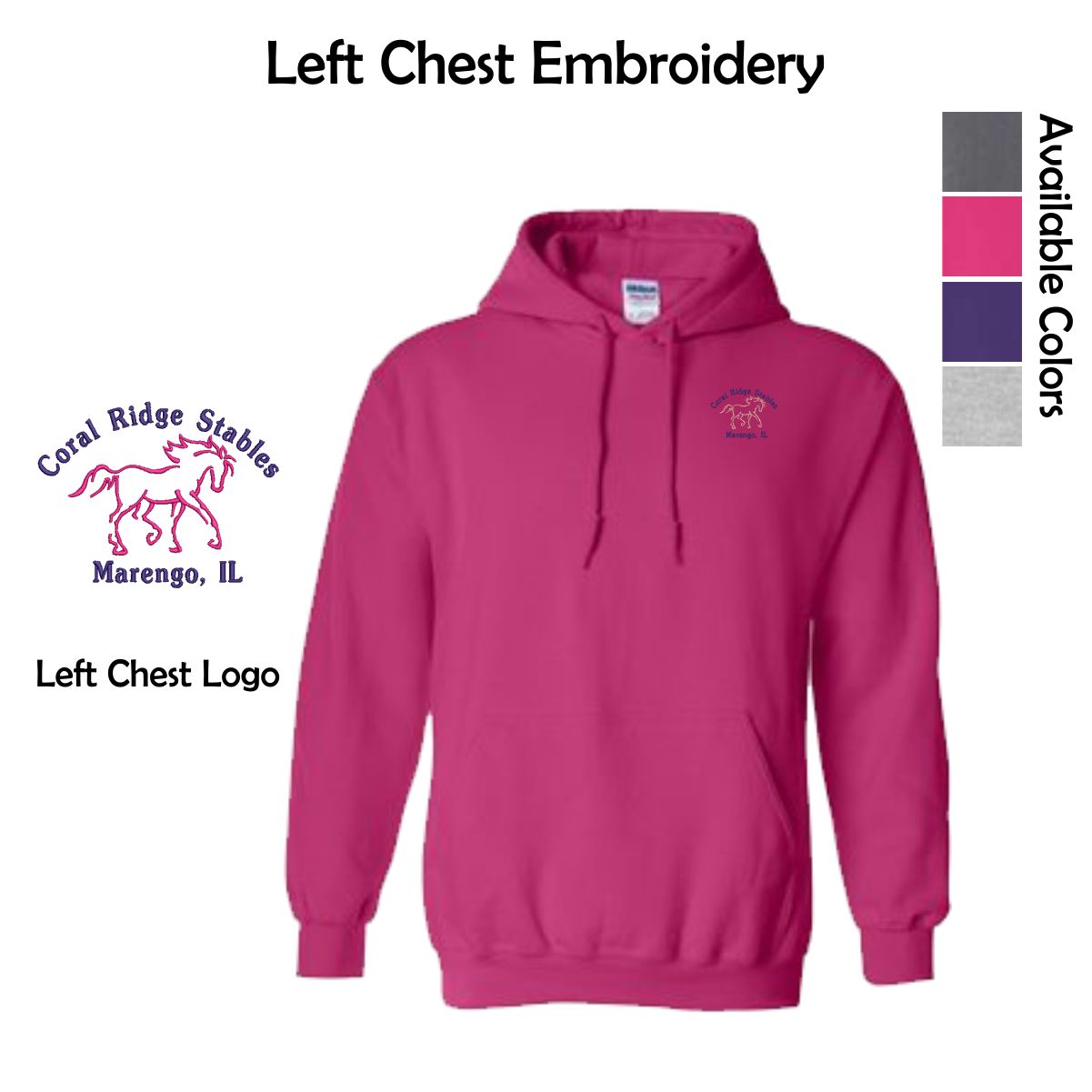 Coral Ridge Stables Heavy Blend Hooded Sweatshirt with Left Chest Embroidery