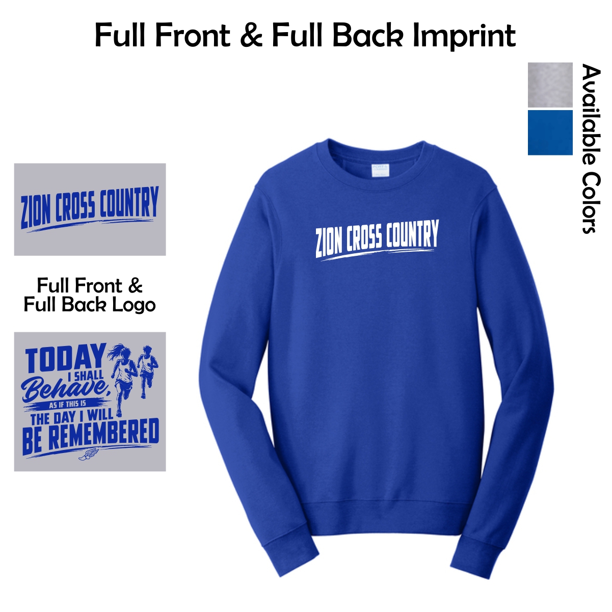 Zion Spiritwear 01 Cross Country Adult Crewneck Sweatshirt