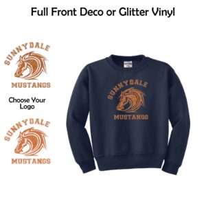 Sunnydale Elementary Spiritwear Youth Crewneck Sweatshirt with Deco or Glitter Vinyl