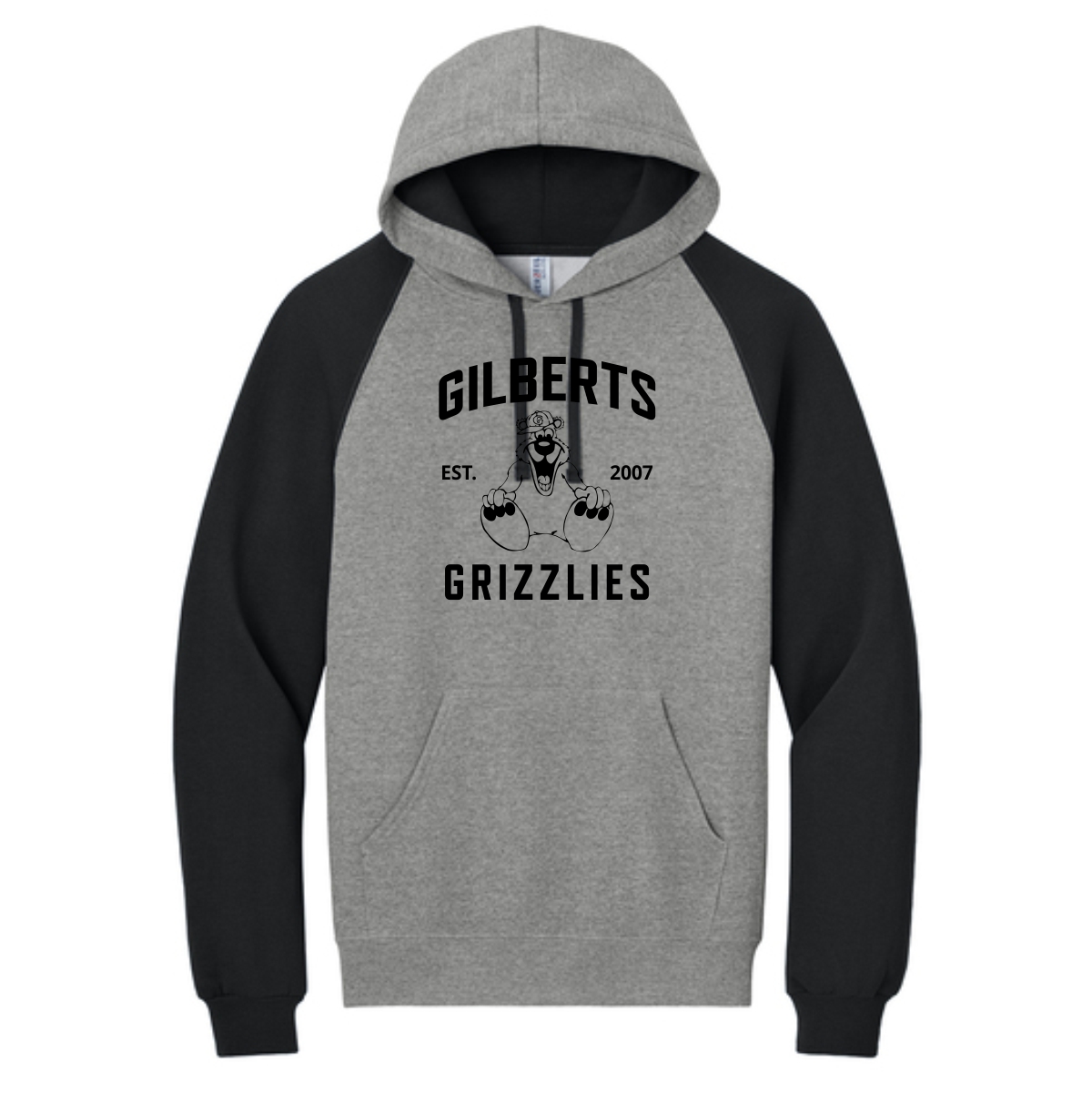 Gilberts Elementary School Adult Colorblock Raglan Hoodie Sweatshirt with Logo 1 - Image 2