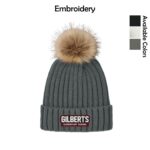 Gilberts Elementary School Faux Fur Pom Beanie with Embroidery