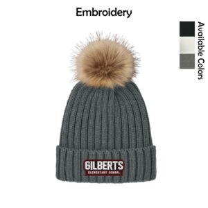 Gilberts Elementary School Faux Fur Pom Beanie with Embroidery
