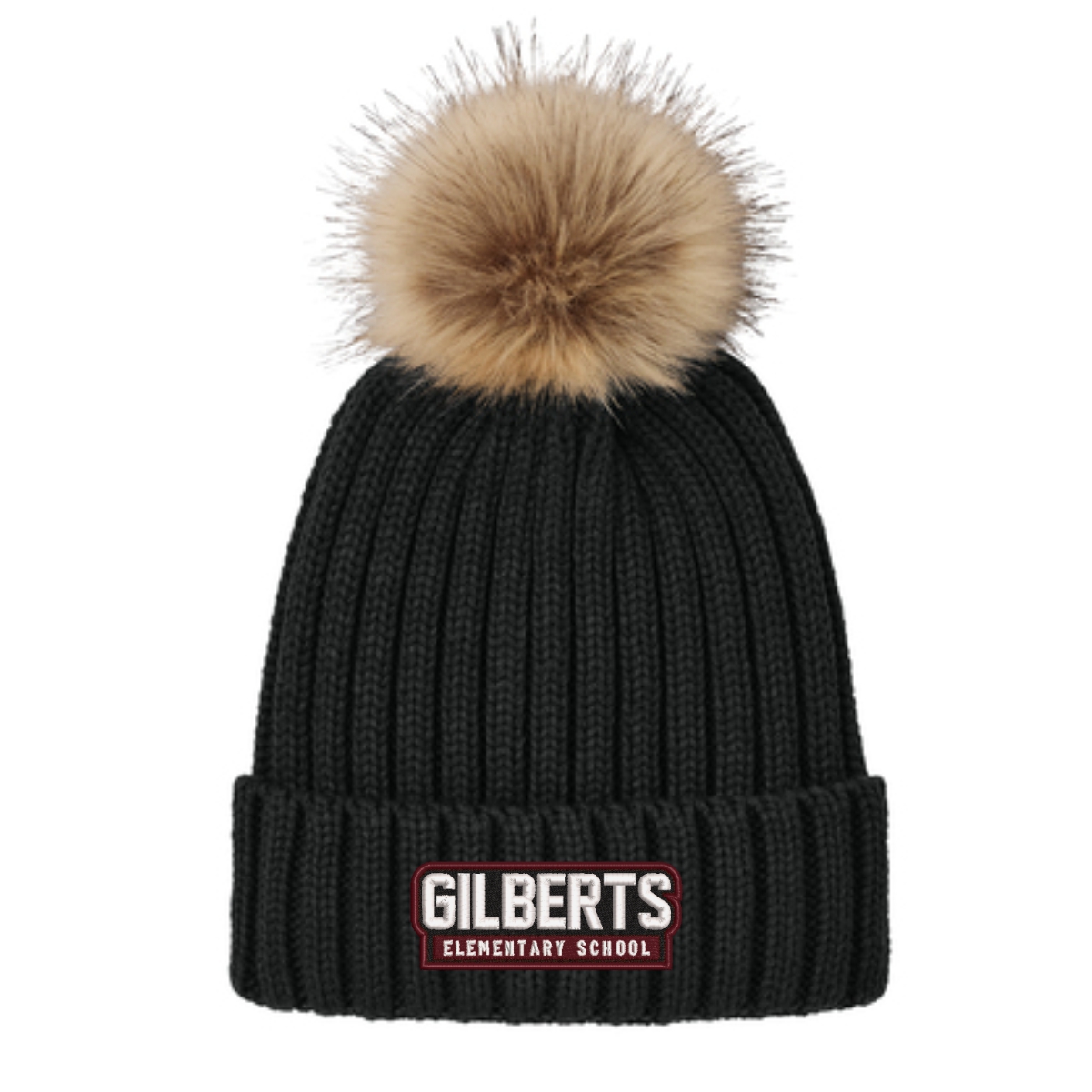Gilberts Elementary School Faux Fur Pom Beanie with Embroidery - Image 2