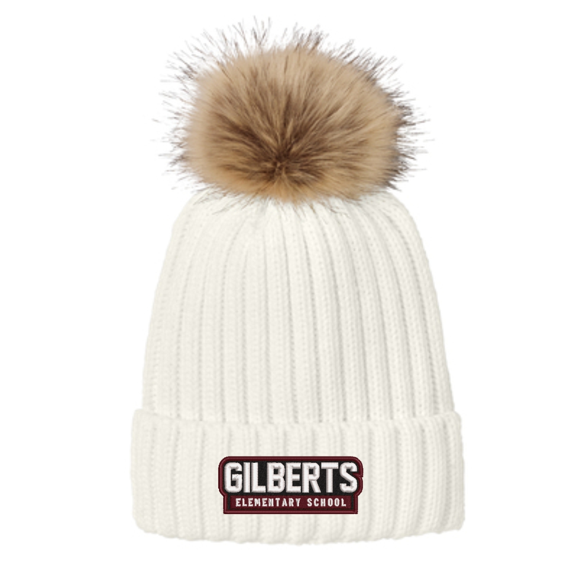 Gilberts Elementary School Faux Fur Pom Beanie with Embroidery - Image 3