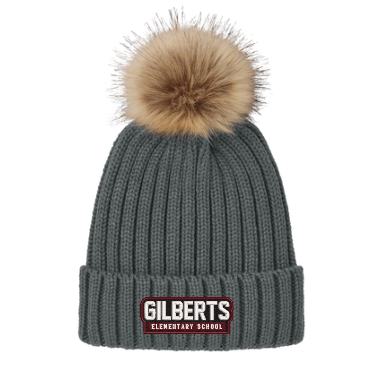 Gilberts Elementary School Faux Fur Pom Beanie with Embroidery - Image 4