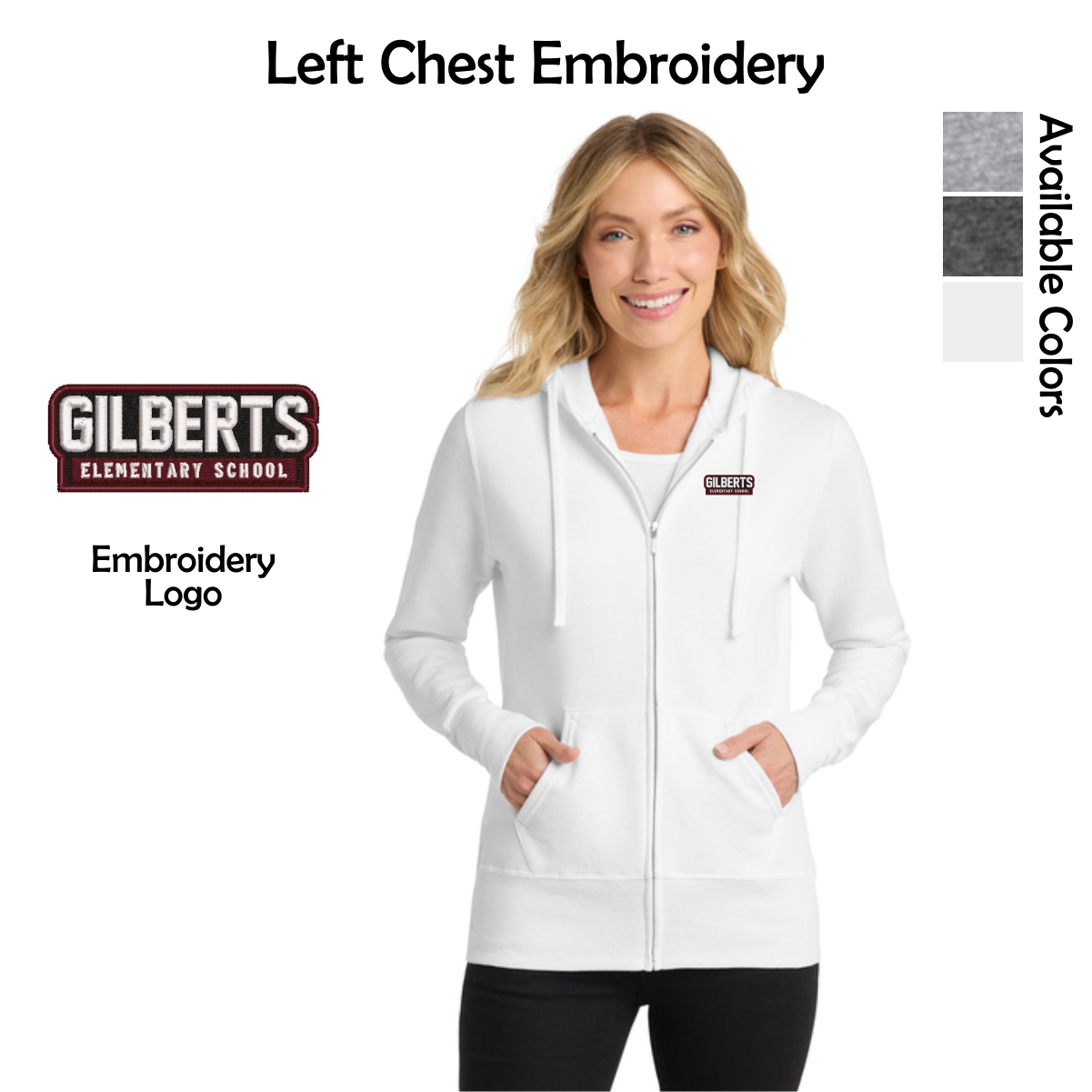 Gilberts Elementary School Ladies Full-Zip Hooded Sweatshirt with Embroidery