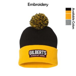 Gilberts Elementary School Solid Cuffed Beanie with Pom-Pom