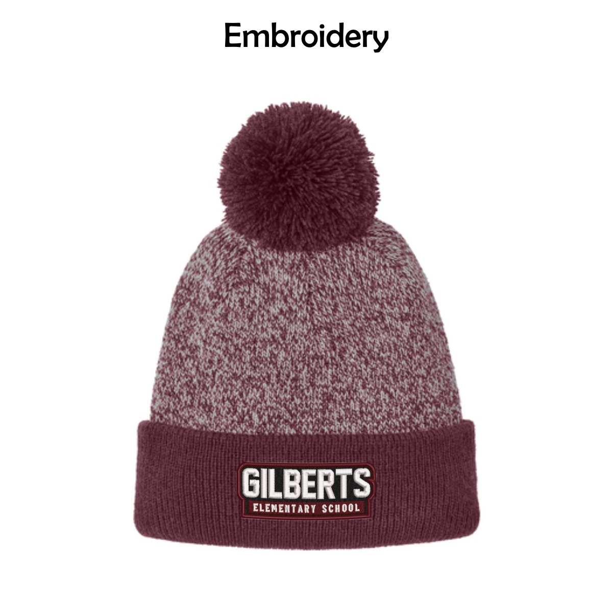 Gilberts Elementary School Heather Pom Beanie with Embroidery