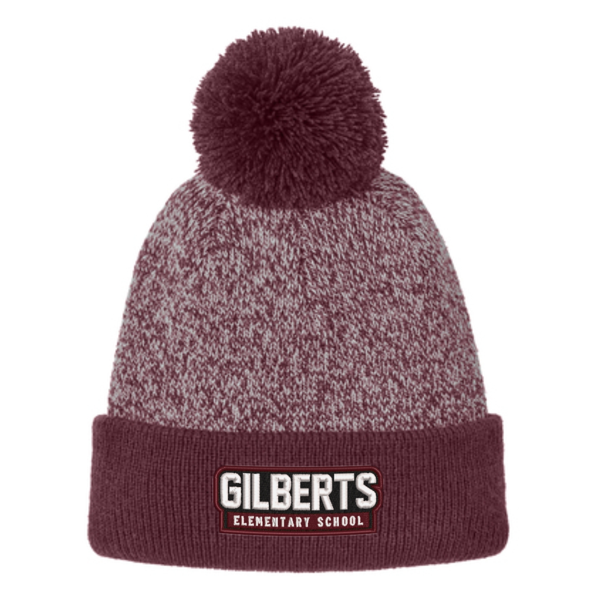 Gilberts Elementary School Heather Pom Beanie with Embroidery - Image 2