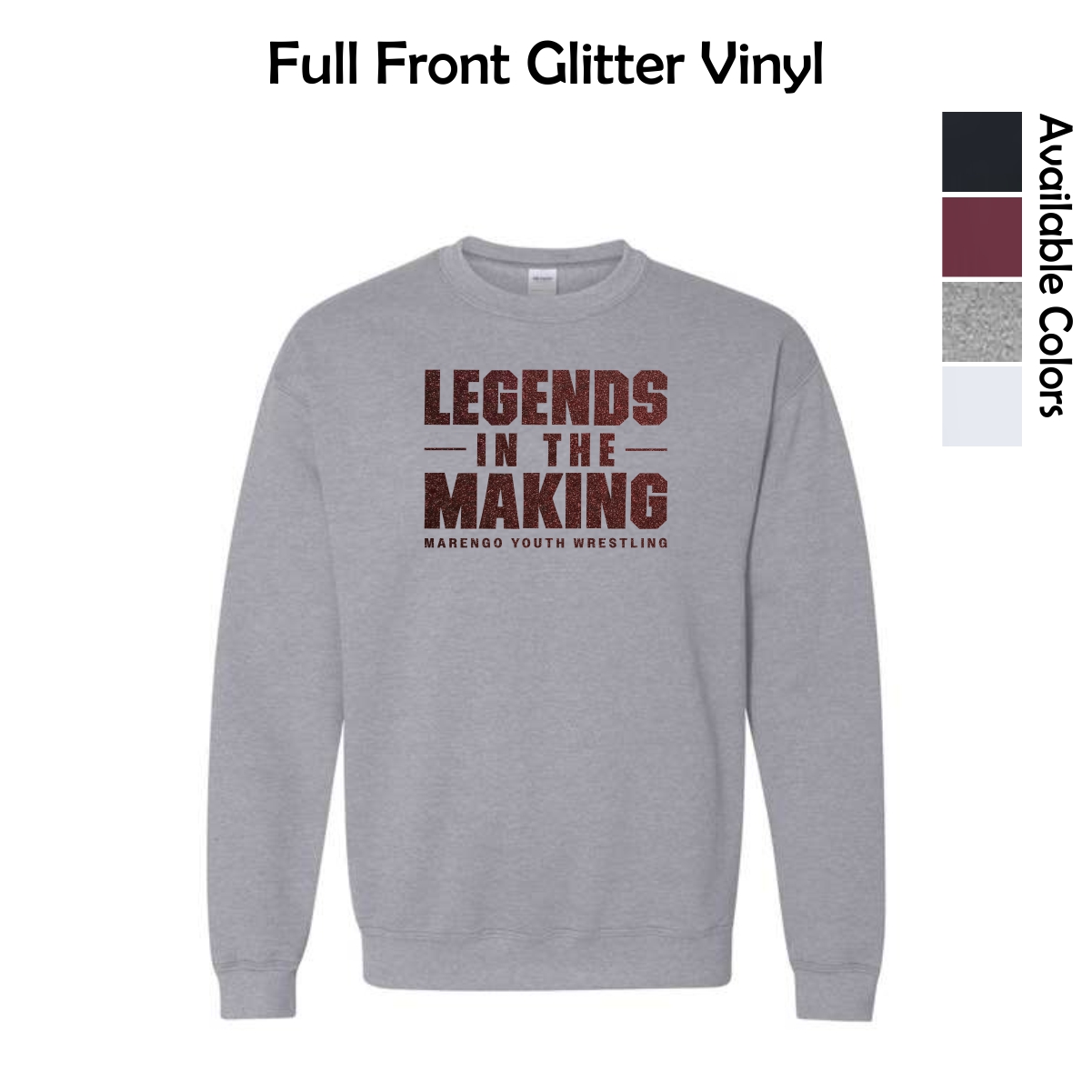 Marengo Youth Wrestling Adult & Youth Crewneck Sweatshirt with Glitter Vinyl