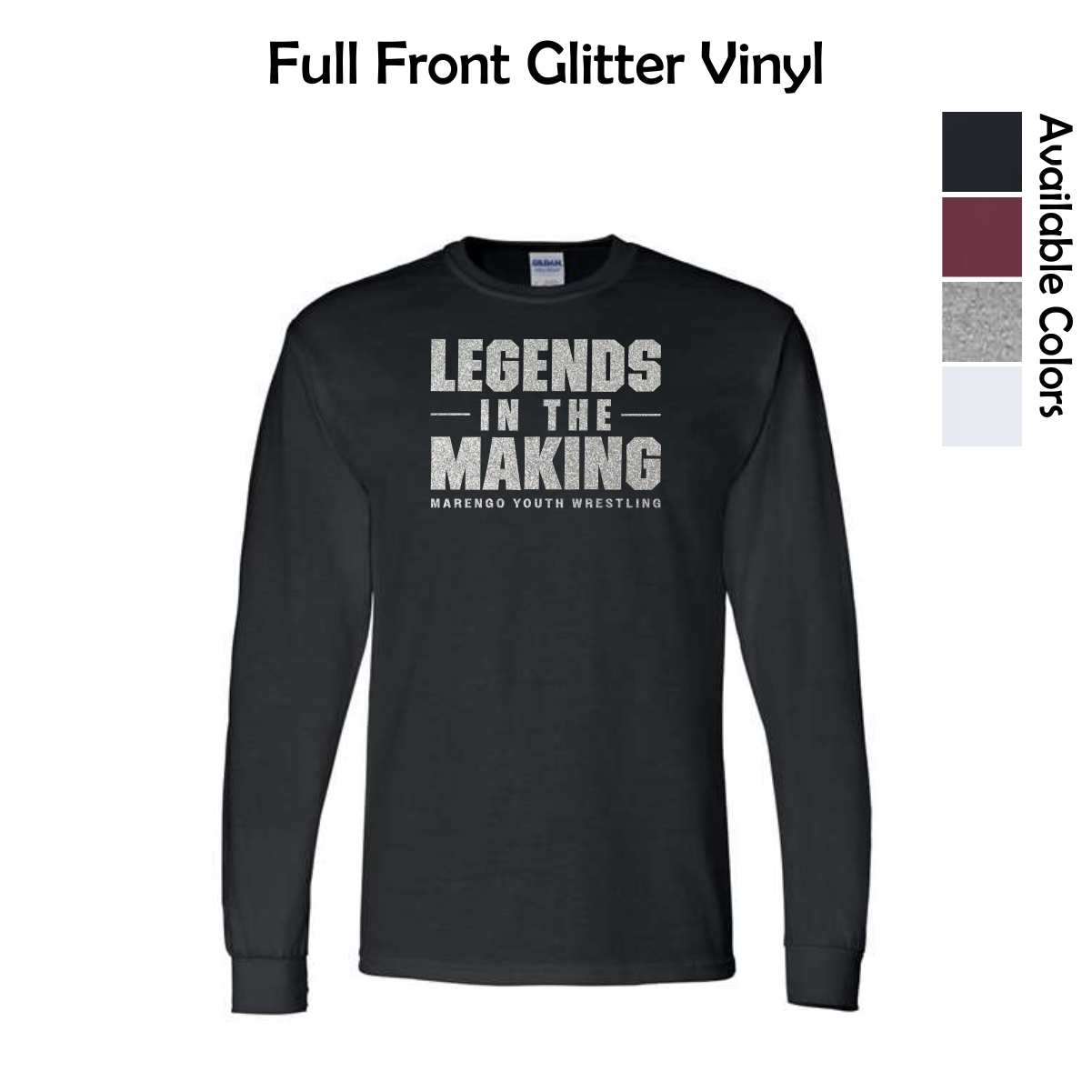Marengo Youth Wrestling Adult & Youth Long Sleeve T-Shirt with Glitter Vinyl