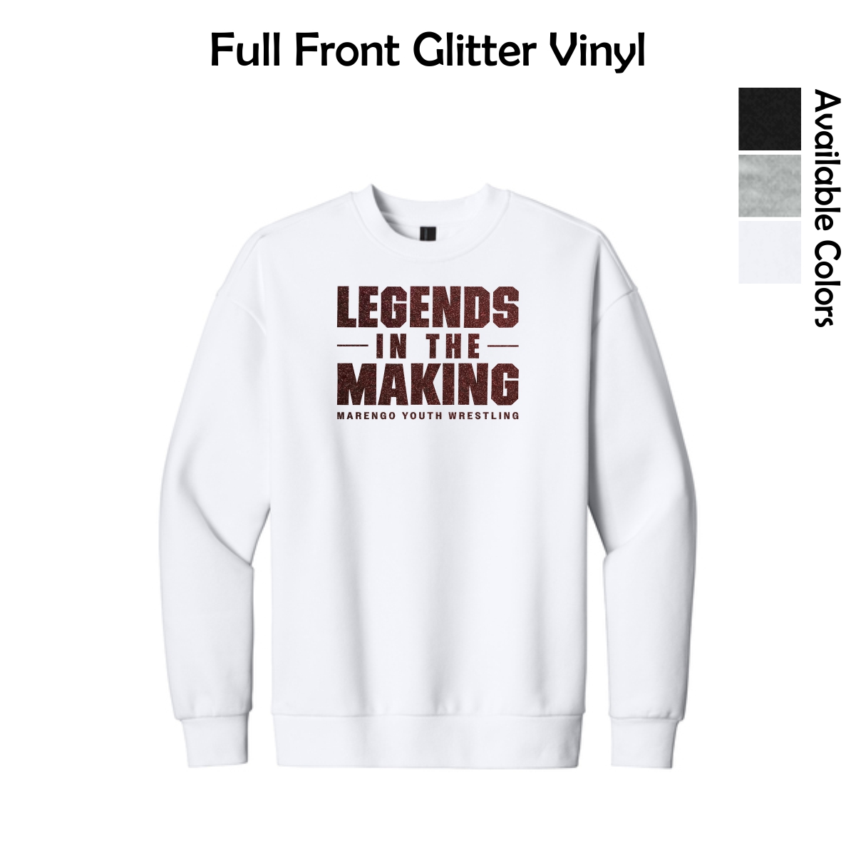 Marengo Youth Wrestling Adult Heavyweight Fleece Crew (Oversized fit) with Glitter Vinyl
