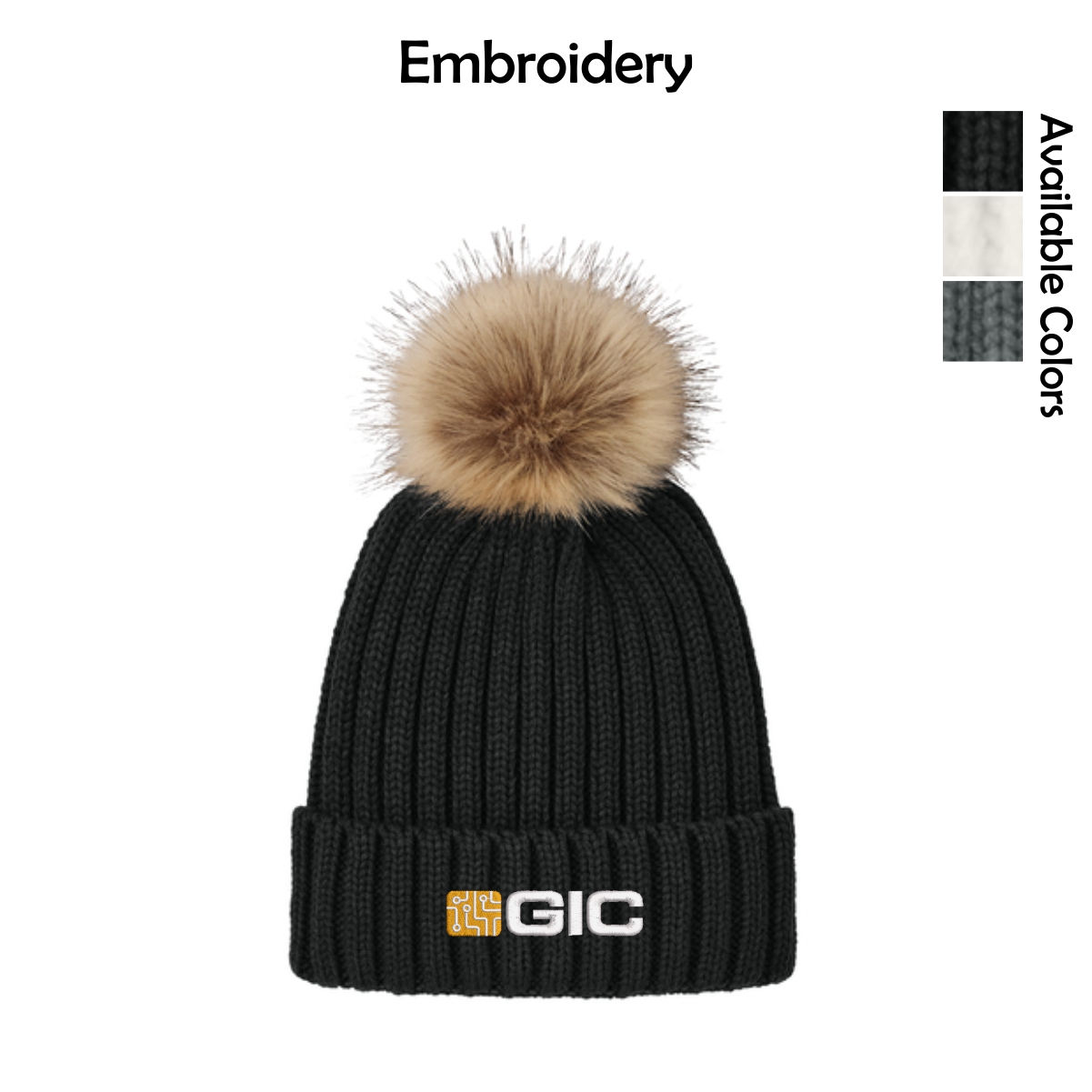 GIC Faux Fur Pom Beanie