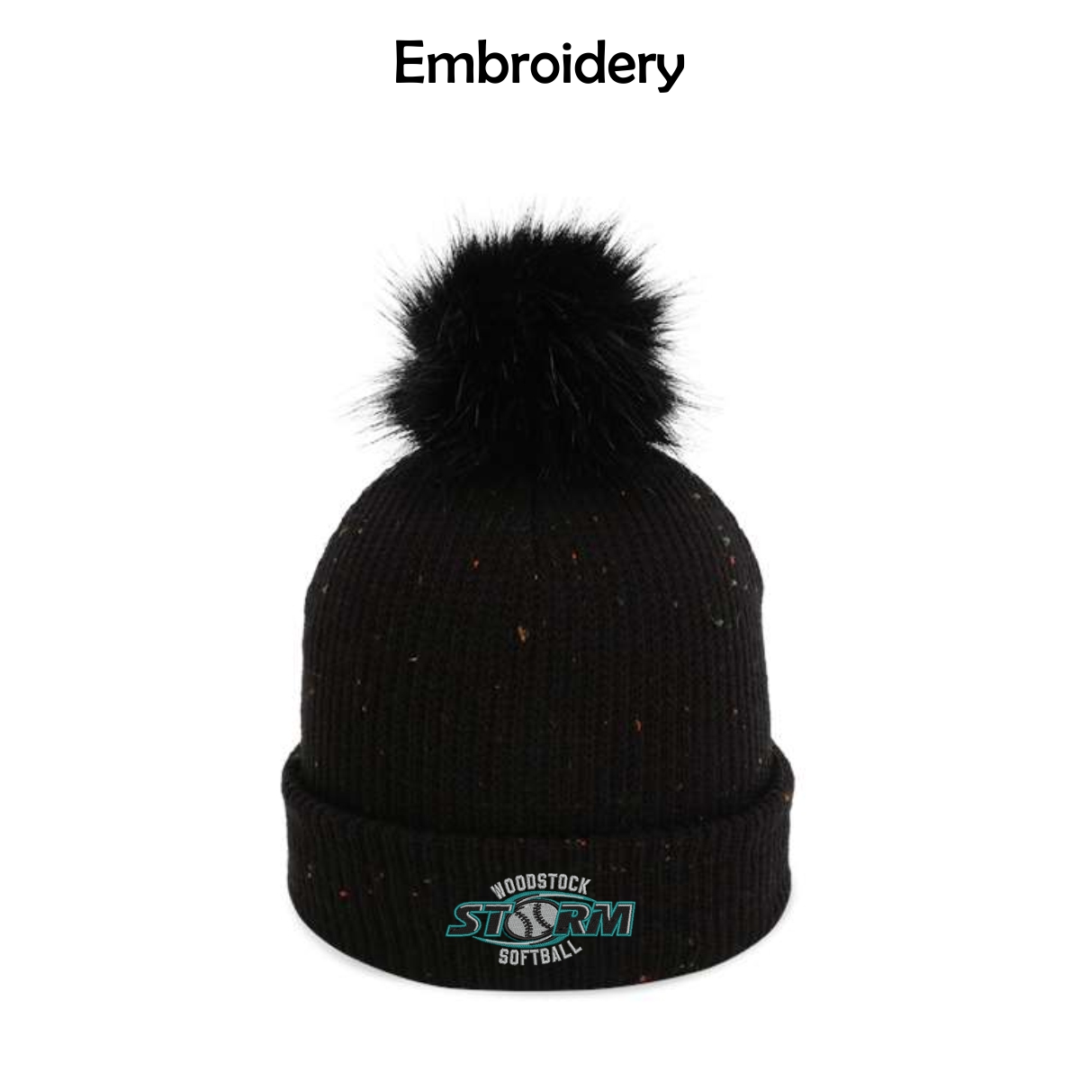 Woodstock Storm Softball Pom Cuffed Beanie