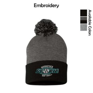 Woodstock Storm Softball Cuffed Beanie with Pom-Pom