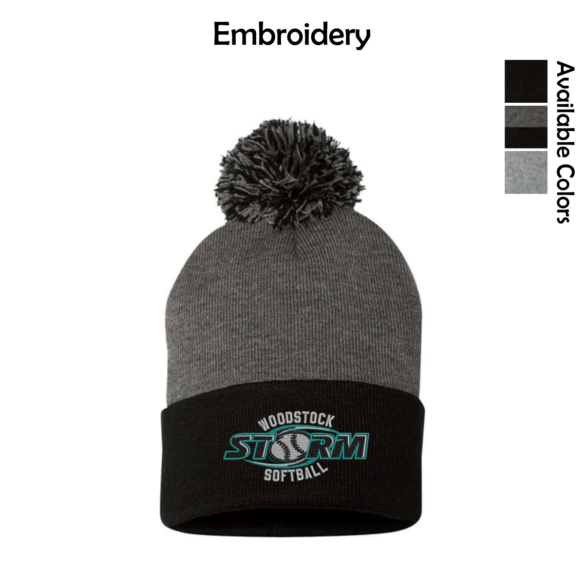Woodstock Storm Softball Cuffed Beanie with Pom-Pom
