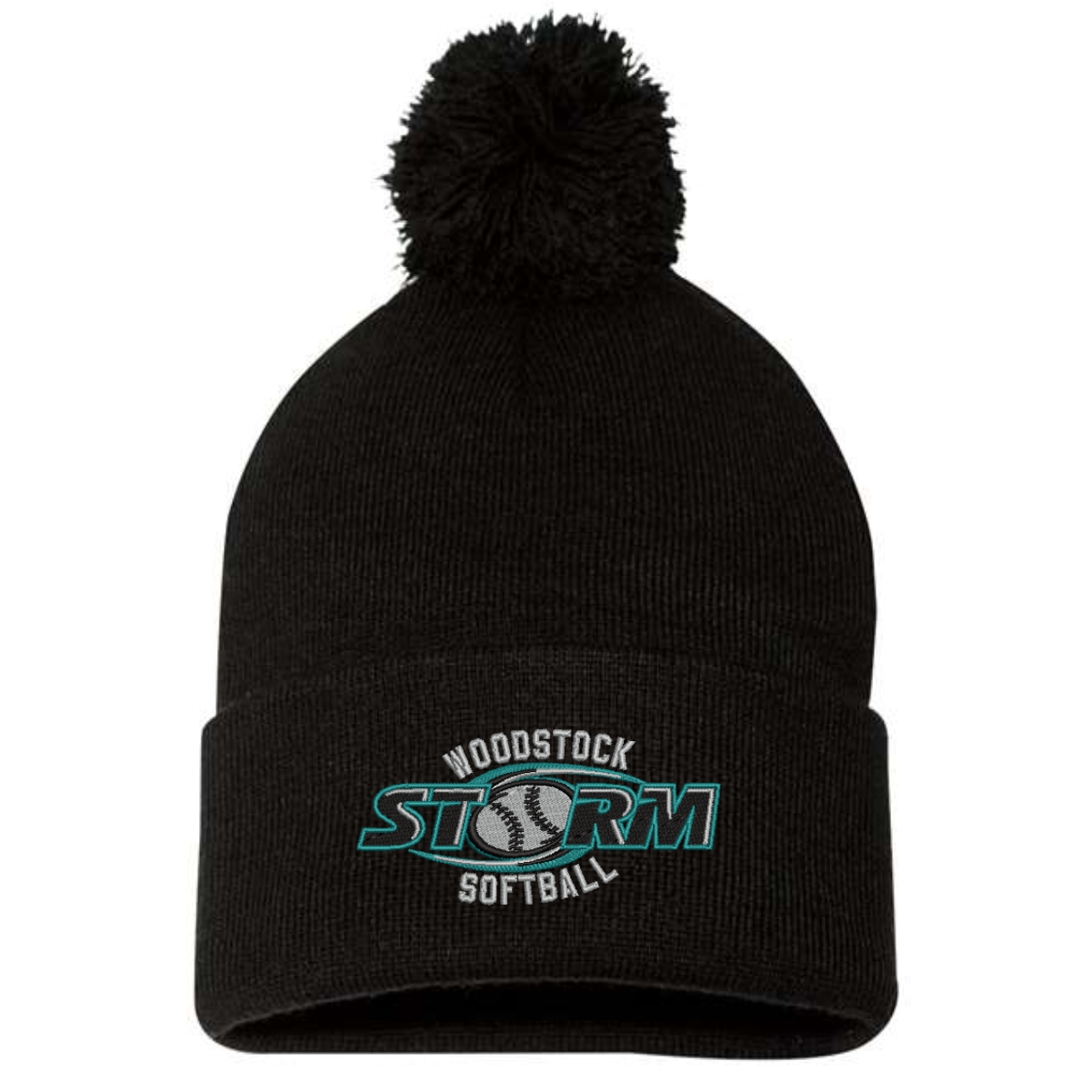 Woodstock Storm Softball Cuffed Beanie with Pom-Pom - Image 2