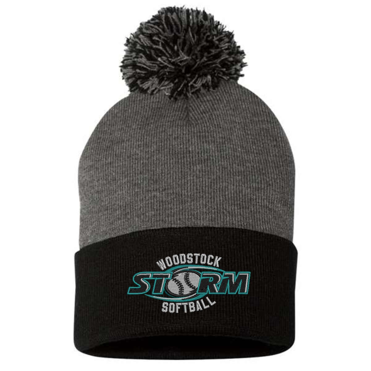 Woodstock Storm Softball Cuffed Beanie with Pom-Pom - Image 3