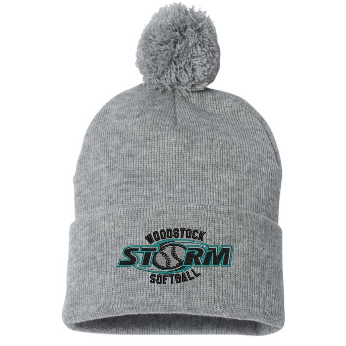 Woodstock Storm Softball Cuffed Beanie with Pom-Pom - Image 4