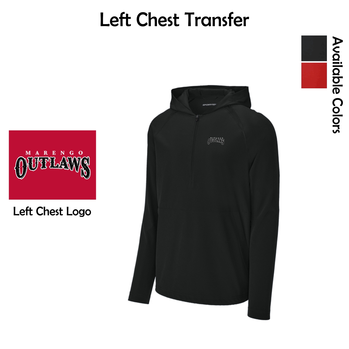 Marengo Outlaws Travel Baseball Adult 1/2-Zip Long Sleeve Hooded Jacket