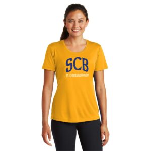 St. Charles Borromeo 02 Spiritwear Ladies Performance Tee with Glitter Vinyl