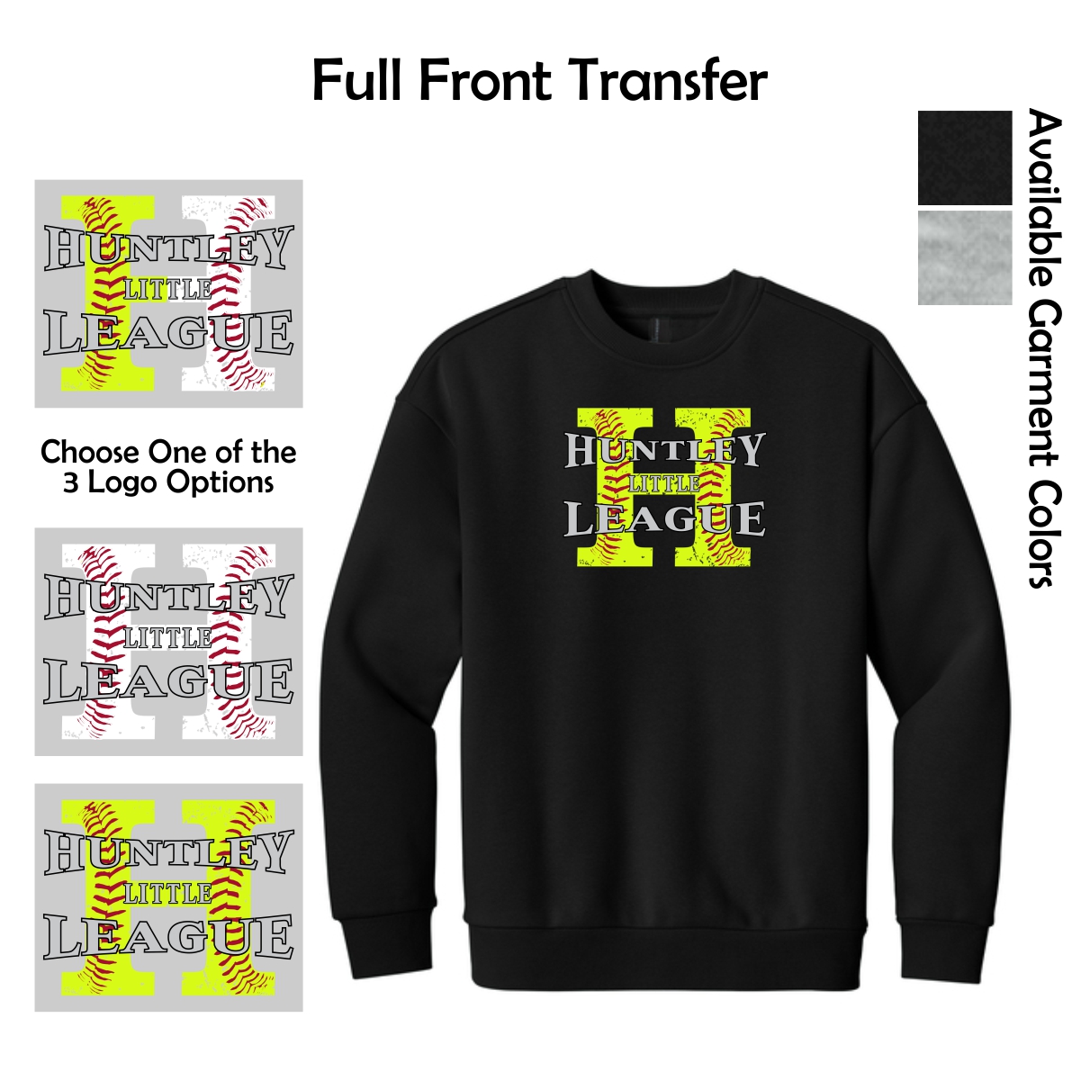 Huntley Little League Adult District Heavyweight Fleece Crew (Oversized fit)