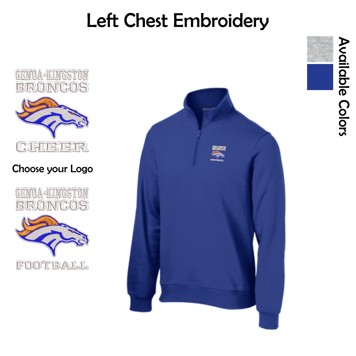 Genoa-Kingston Broncos Adult 1/4-Zip Sweatshirt
