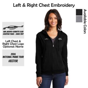 San Jacinto Corvette Club 2026 Parks Tour District Ladies Fitted Jersey Full-Zip Hoodie