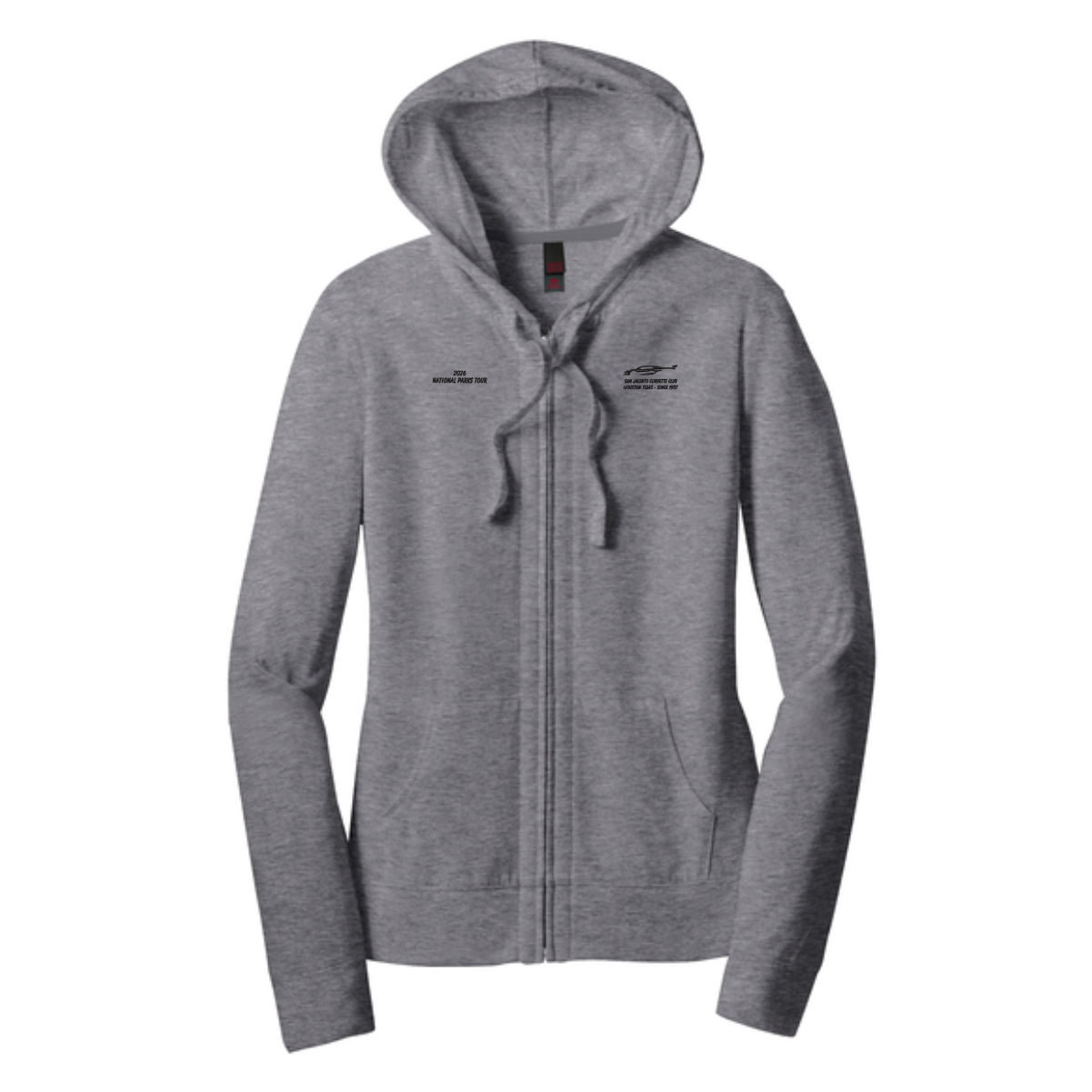San Jacinto Corvette Club 2026 Parks Tour District Ladies Fitted Jersey Full-Zip Hoodie - Image 3