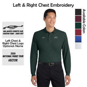San Jacinto Corvette Club 2026 Parks Tour Port Authority Silk Touch Long Sleeve Polo