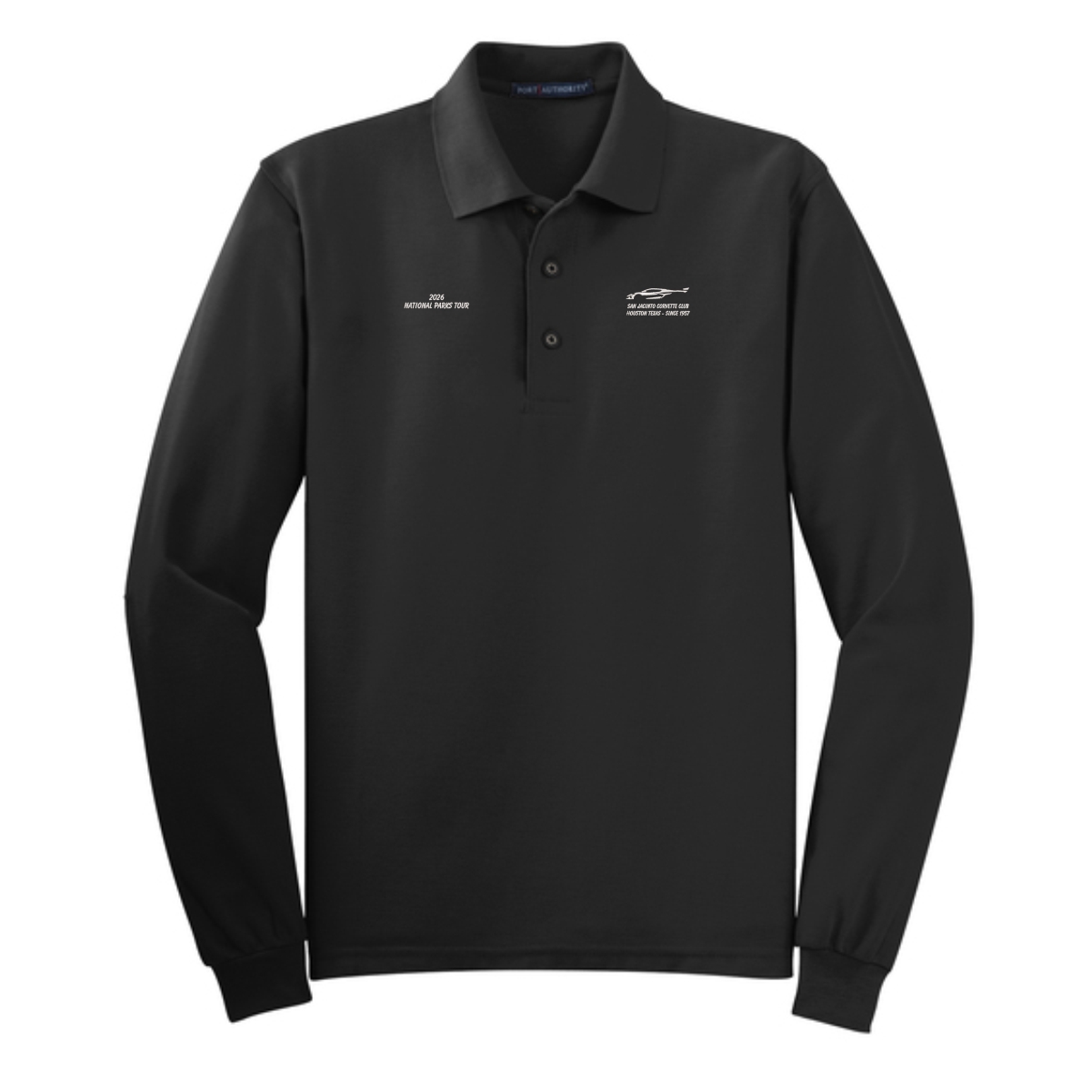 San Jacinto Corvette Club 2026 Parks Tour Port Authority Silk Touch Long Sleeve Polo - Image 2