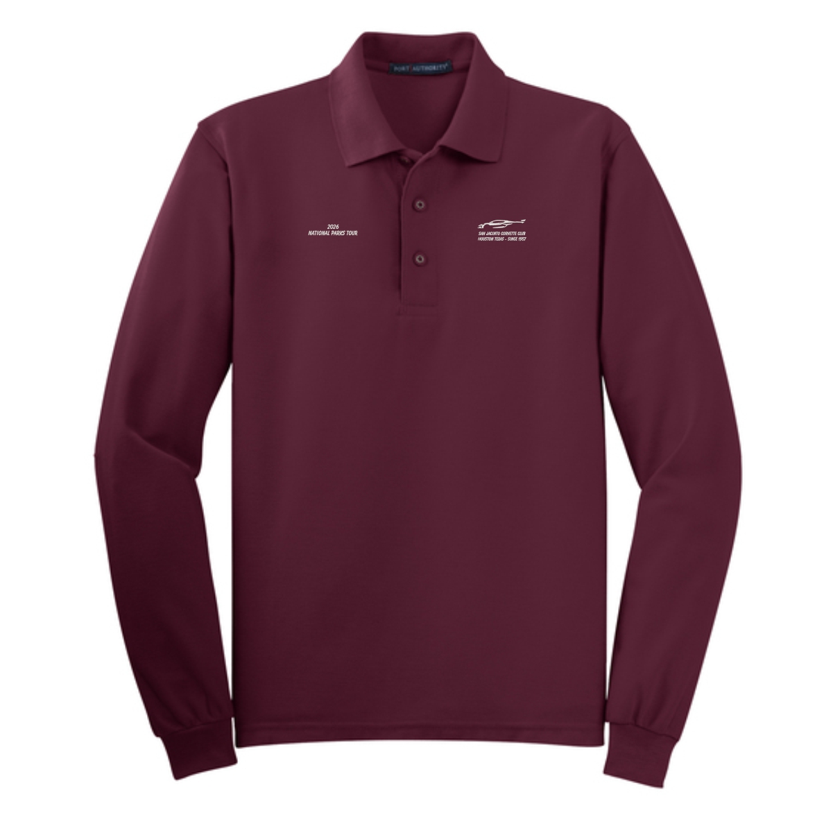 San Jacinto Corvette Club 2026 Parks Tour Port Authority Silk Touch Long Sleeve Polo - Image 3