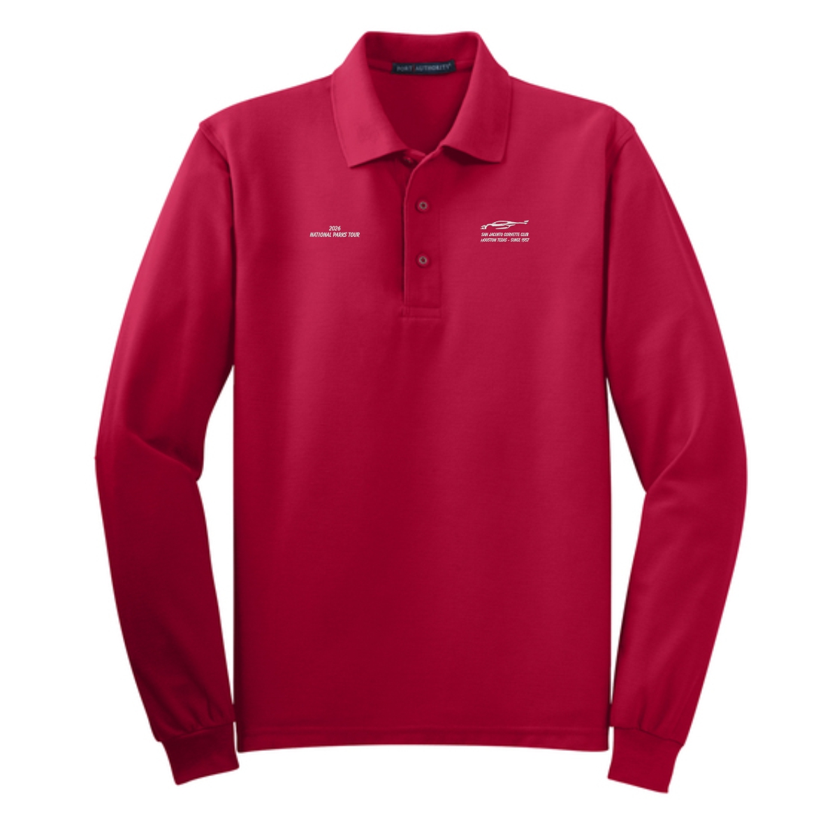 San Jacinto Corvette Club 2026 Parks Tour Port Authority Silk Touch Long Sleeve Polo - Image 5