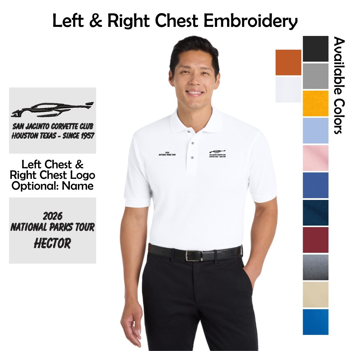 San Jacinto Corvette Club 2026 Parks Tour Port Authority Silk Touch Polo
