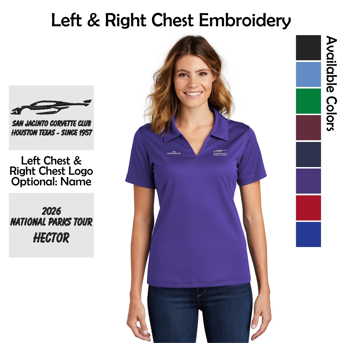 San Jacinto Corvette Club 2026 Parks Tour Sport-Tek Ladies Dri-Mesh V-Neck Polo
