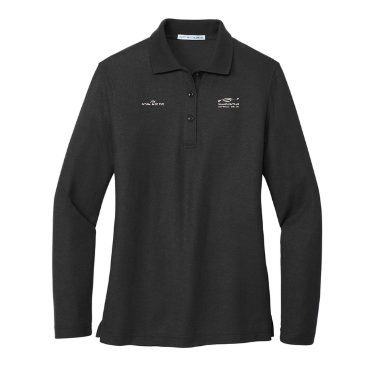San Jacinto Corvette Club 2026 Parks Tour Port Authority Ladies Silk Touch Long Sleeve Polo - Image 2