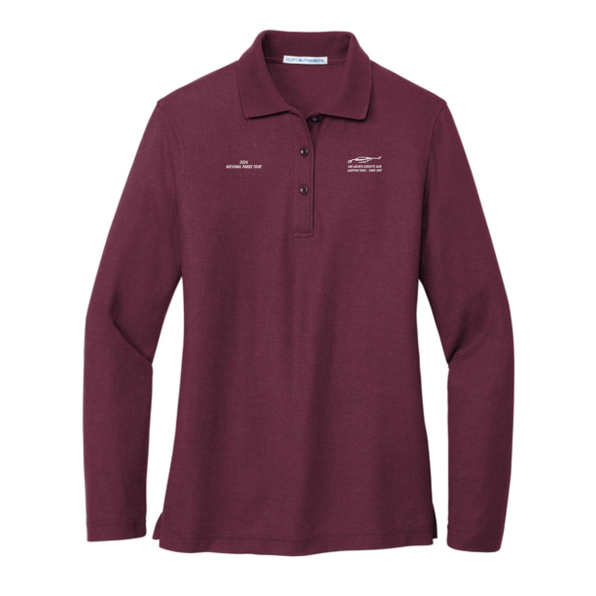 San Jacinto Corvette Club 2026 Parks Tour Port Authority Ladies Silk Touch Long Sleeve Polo - Image 3